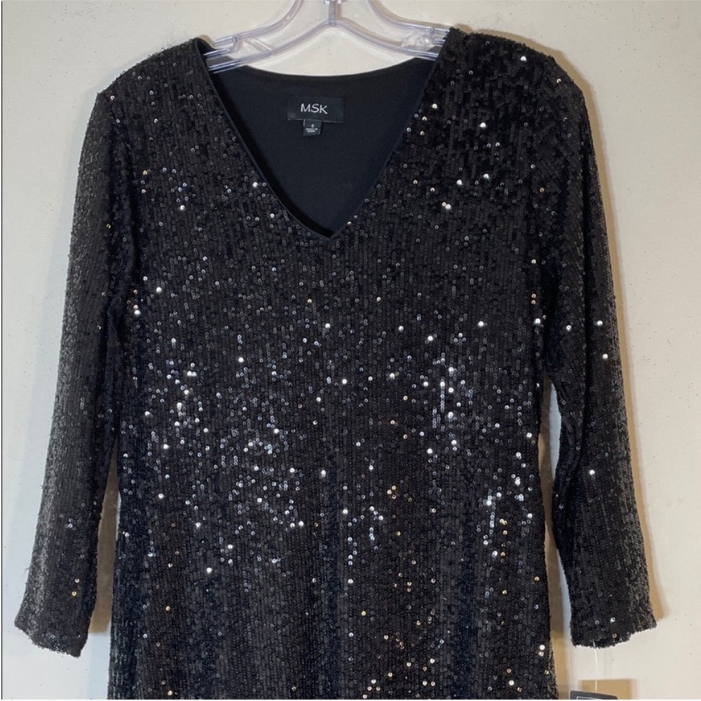 MSK Black Sequin A-Line Midi Dress. Small. NWT. - Picture 6 of 14